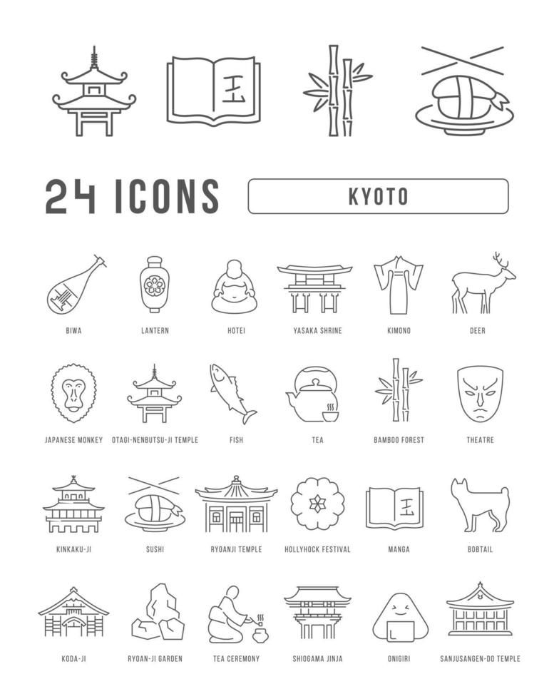 uppsättning linjära ikoner för Kyoto vektor