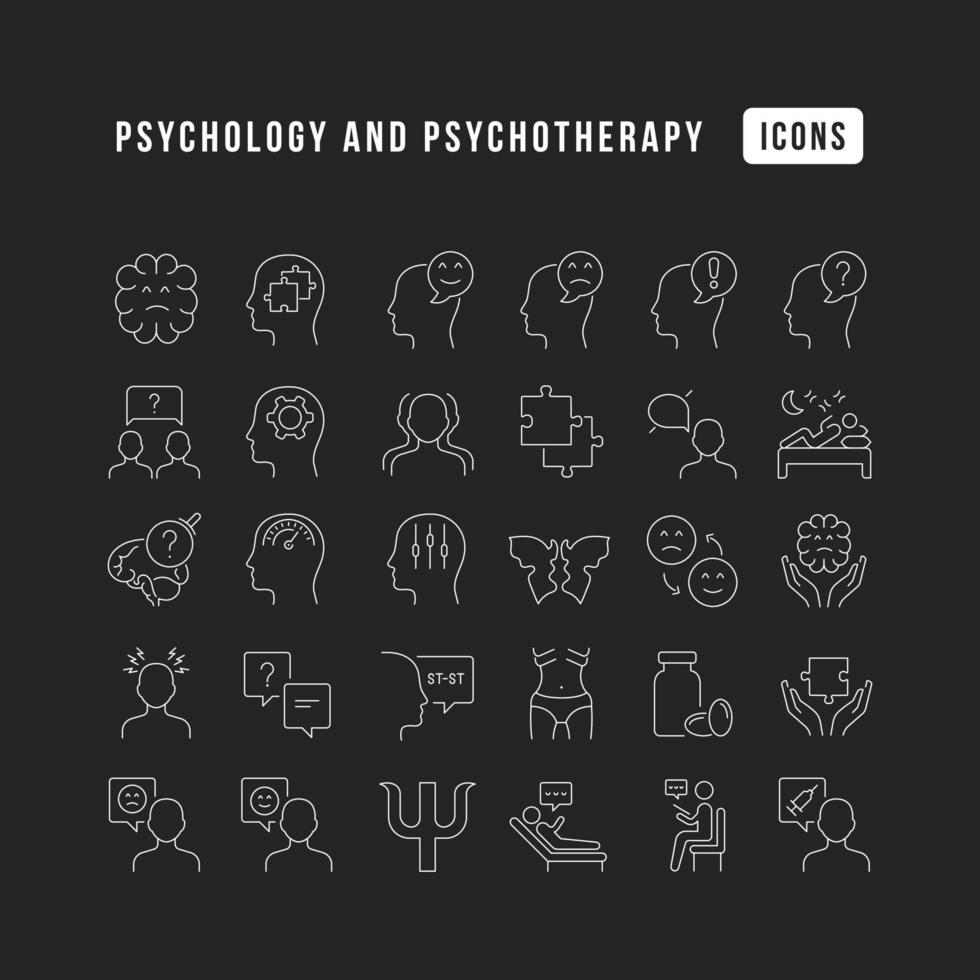 Reihe linearer Ikonen der Psychologie und Psychotherapie vektor