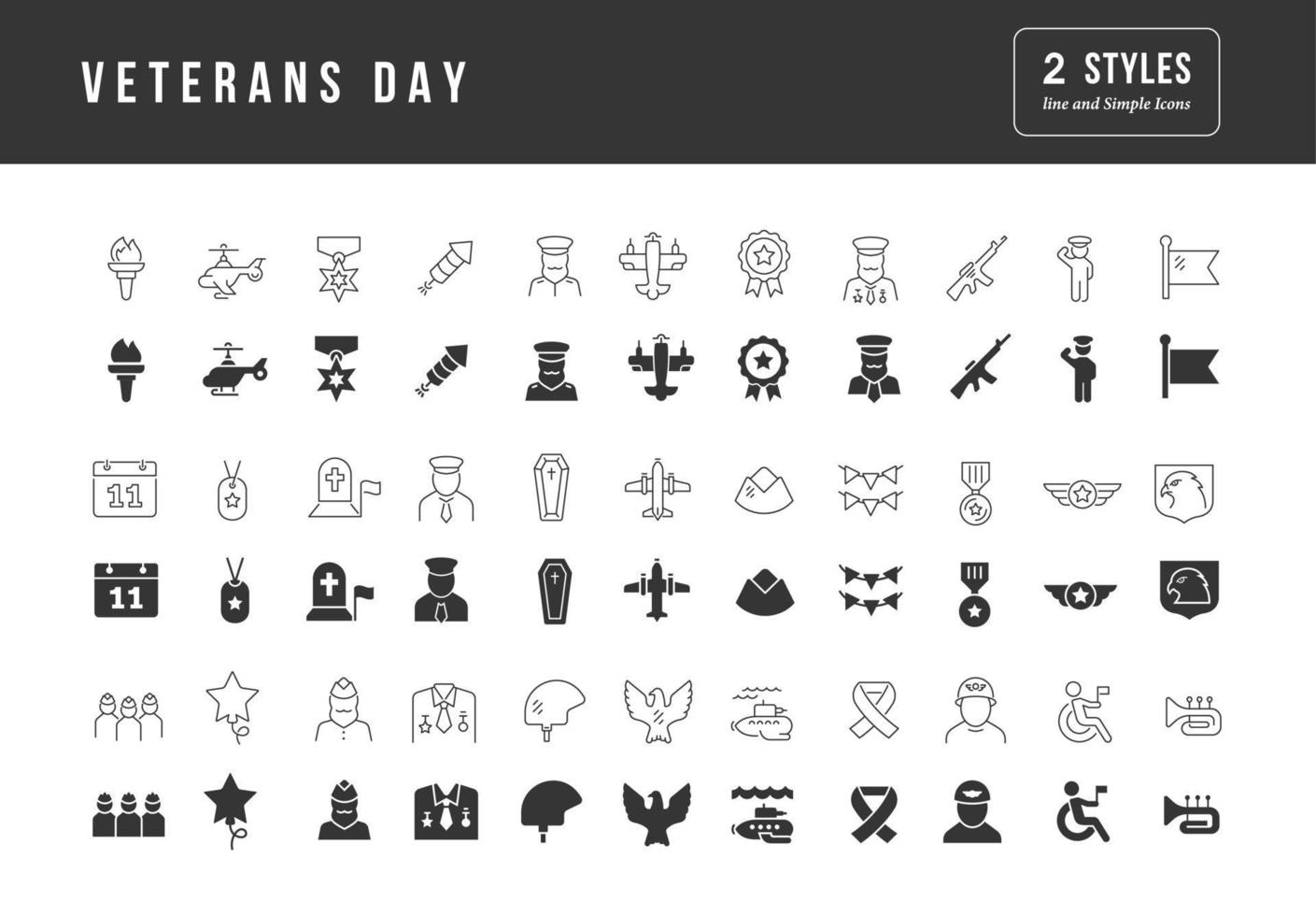 uppsättning enkla ikoner för veterandagen vektor
