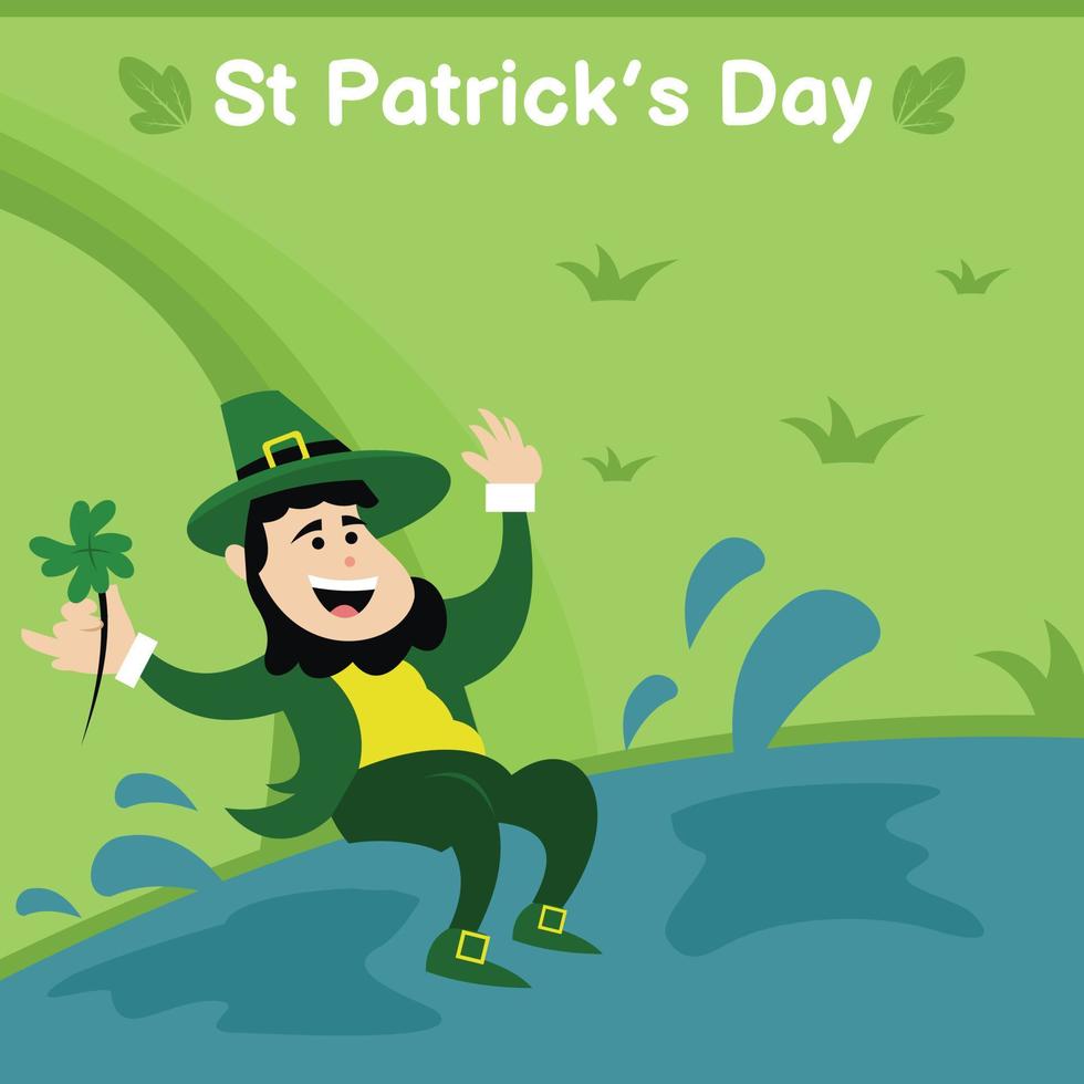 Illustrationsvektorgrafik von St. Patrick rutschte aus und fiel in den Fluss, perfekt für Urlaub, Religion, Kirche, Grußkarte usw. vektor