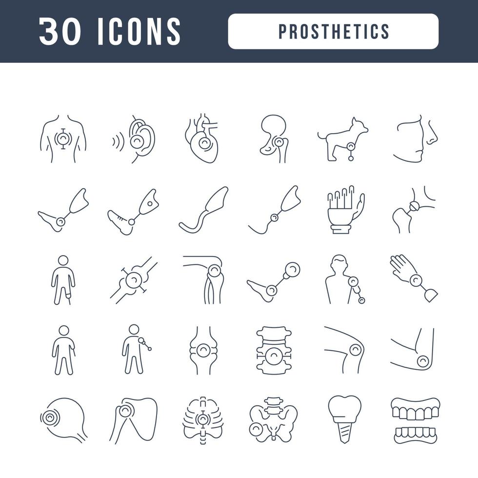 uppsättning linjära ikoner av proteser vektor
