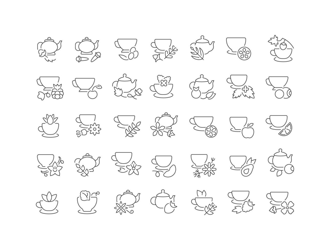 uppsättning linjära ikoner av typer av te vektor