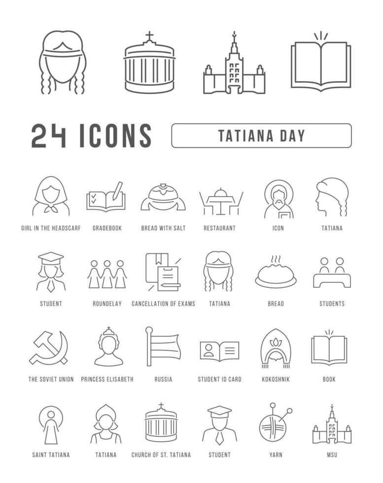 uppsättning linjära ikoner av tatiana dag vektor