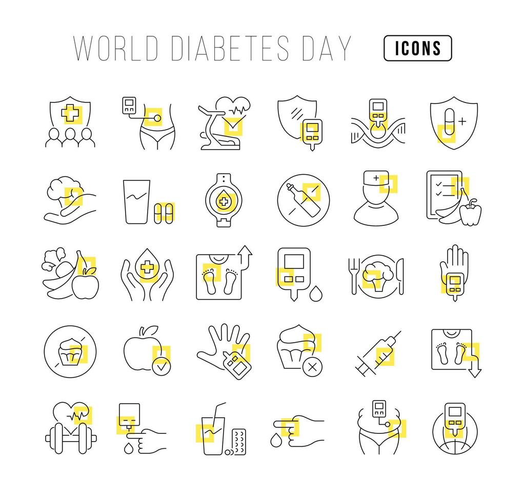 vektor linje ikoner av världens diabetes dag