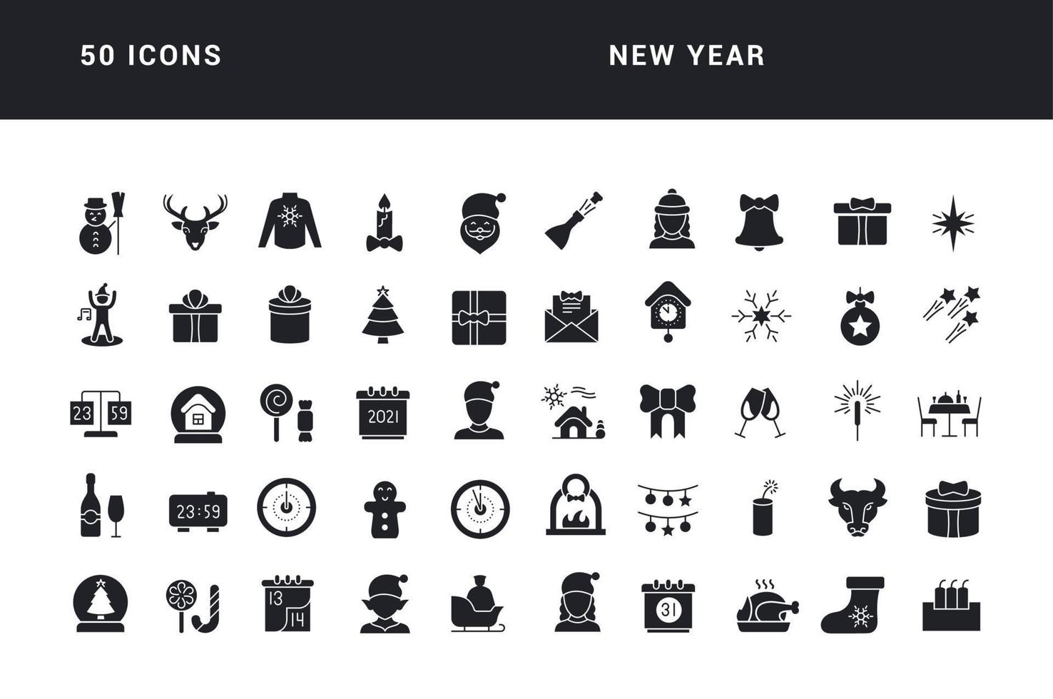 uppsättning enkla ikoner för det nya året vektor
