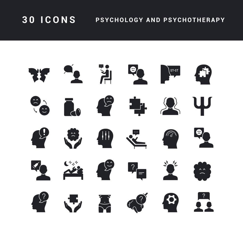 uppsättning enkla ikoner för psykologi och psykoterapi vektor