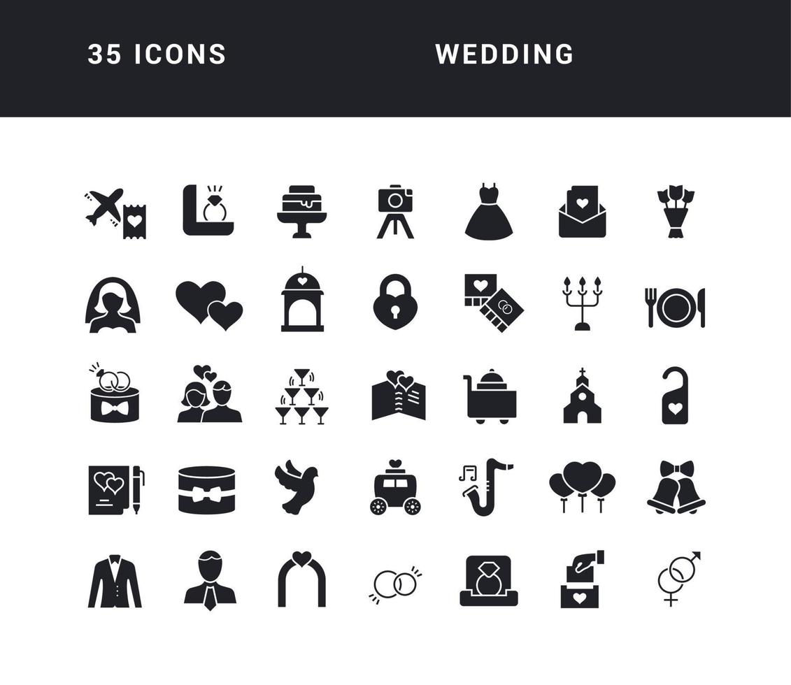 uppsättning enkla ikoner för bröllop vektor