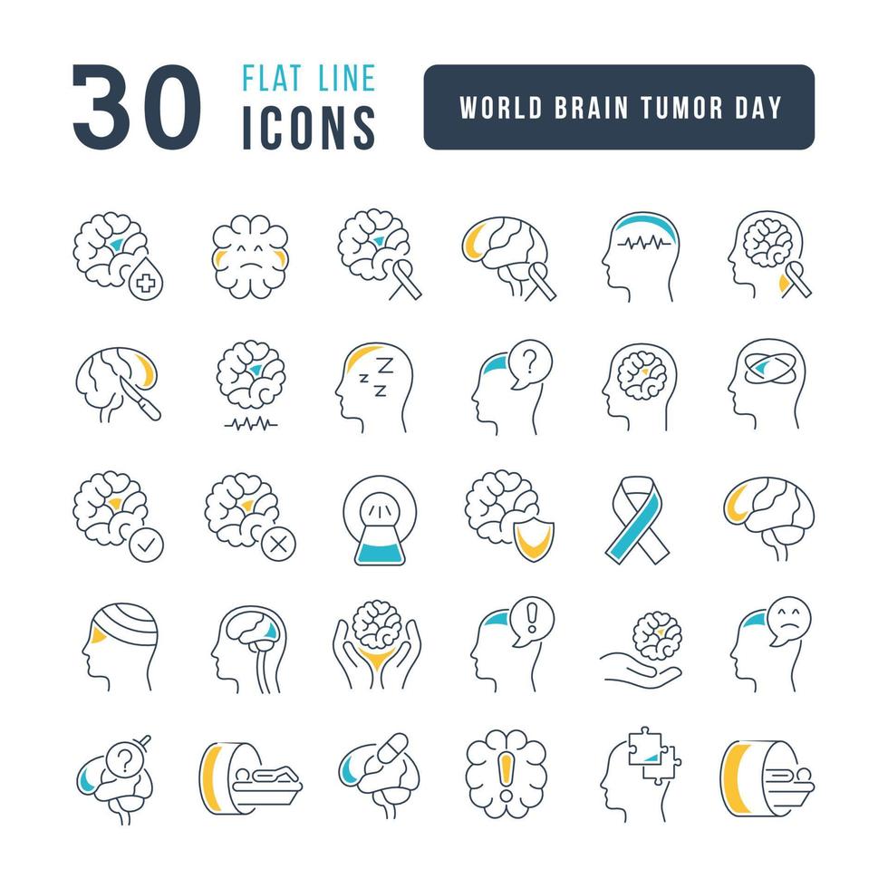 vektor linje ikoner av världen hjärntumör dag