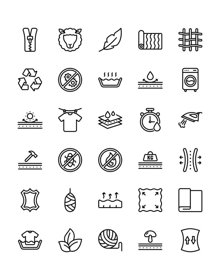 Stoff-Icon-Set 30 isoliert auf weißem Hintergrund vektor