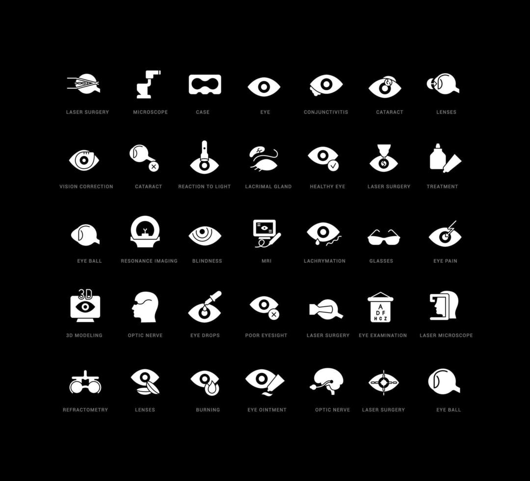 uppsättning enkla ikoner för oftalmologi vektor