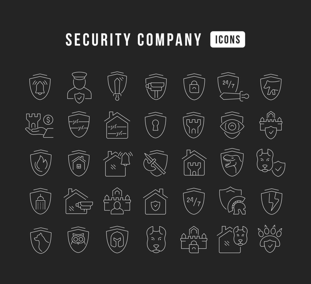 uppsättning linjära ikoner för säkerhetsföretag vektor