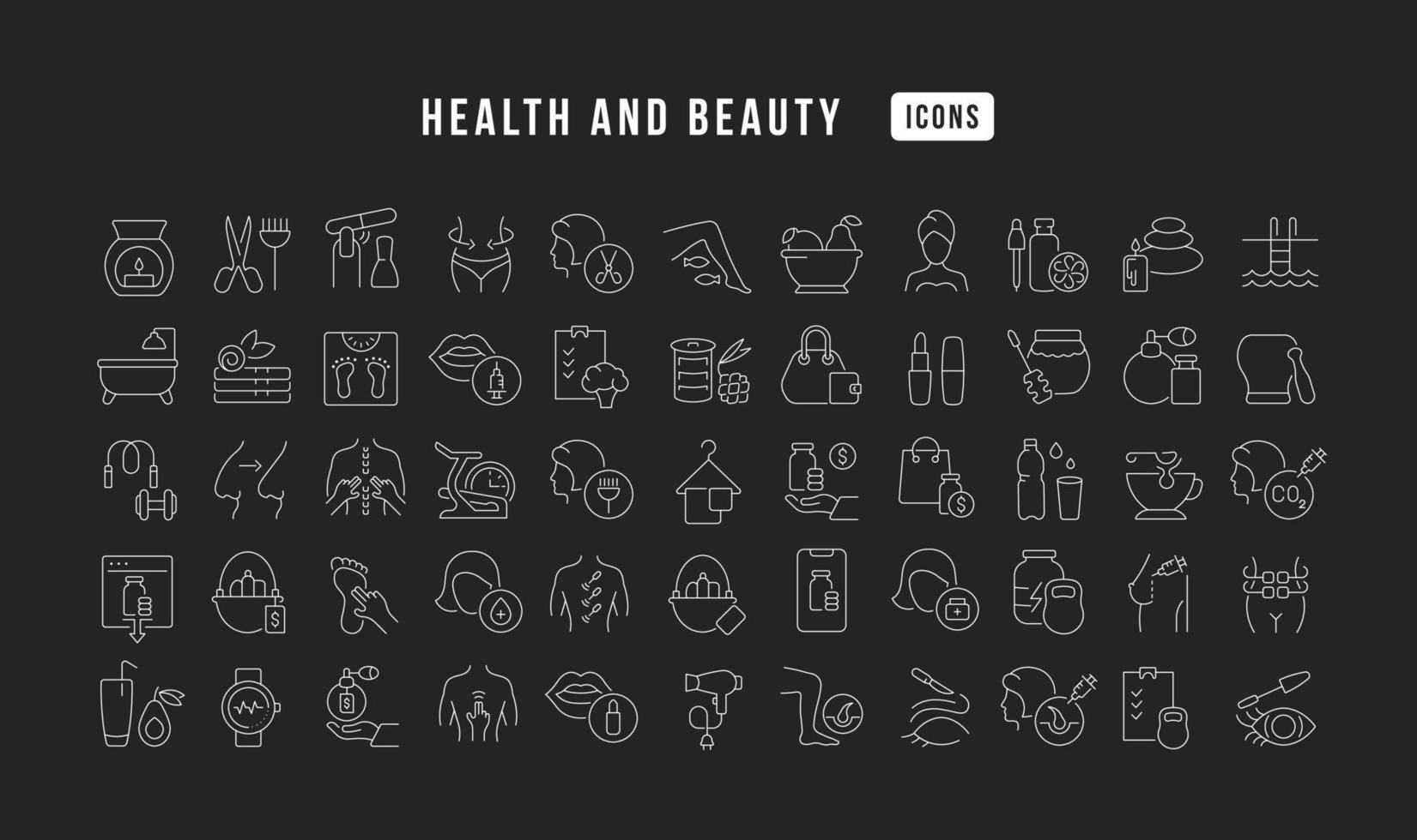 uppsättning linjära ikoner för hälsa och skönhet vektor