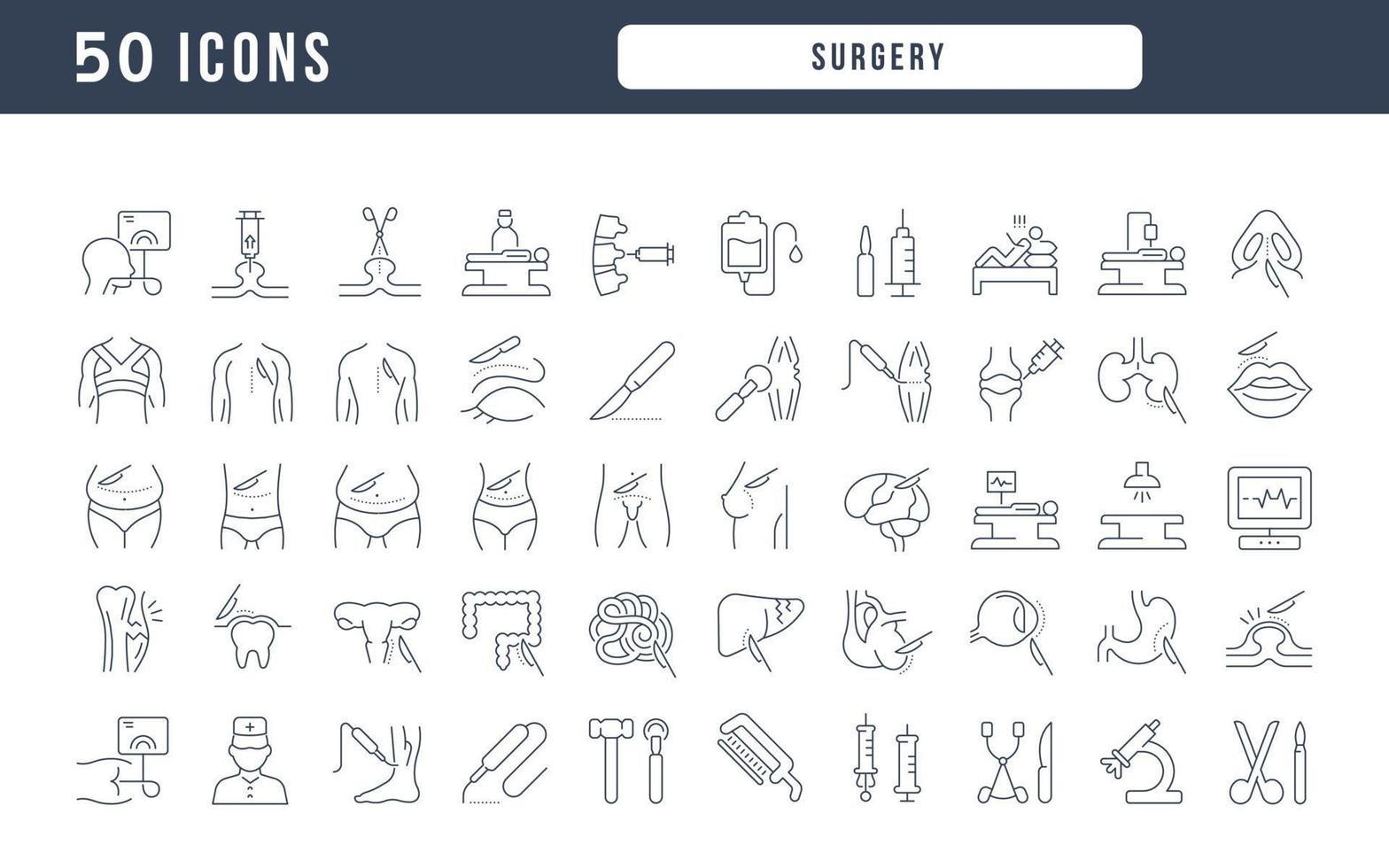 uppsättning linjära ikoner för kirurgi vektor