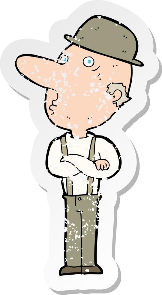 Retro-Distressed-Aufkleber eines Cartoon-Mannes mit Hut vektor