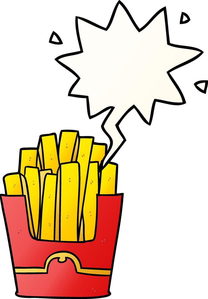 Cartoon-Junk-Food-Pommes und Sprechblase in glattem Farbverlauf vektor