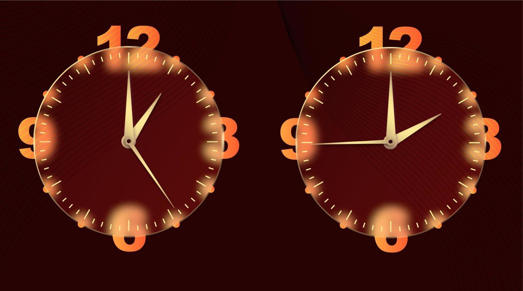Uhrglasmorphismus-Effekt. set 3d-stil runder timer goldzifferblatt und zeiger für mobiles app-design. Business-Symbol. moderner Konzepthintergrund. Angabe der Zeit. Vektor-Illustration vektor