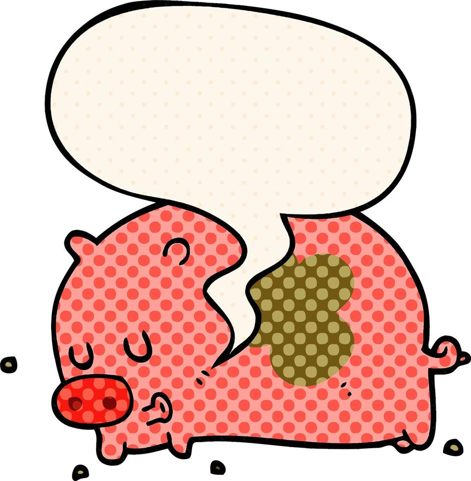 süßes Cartoon-Schwein und Sprechblase im Comic-Stil vektor