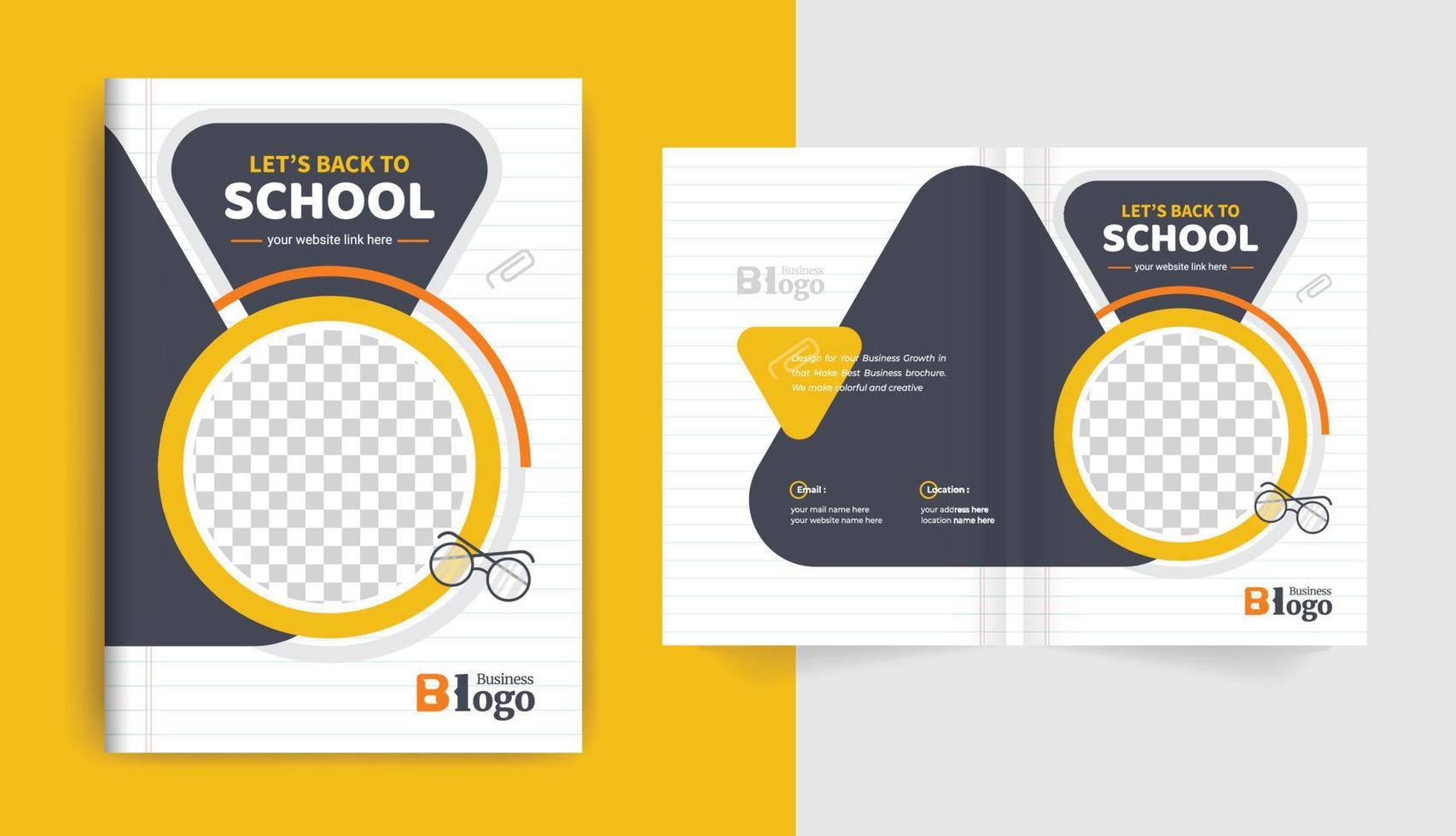 färgglad modern tillbaka till skolan utbildning antagning broschyr omslag layout design för företagsverksamhet och företagsbruk tema vektor