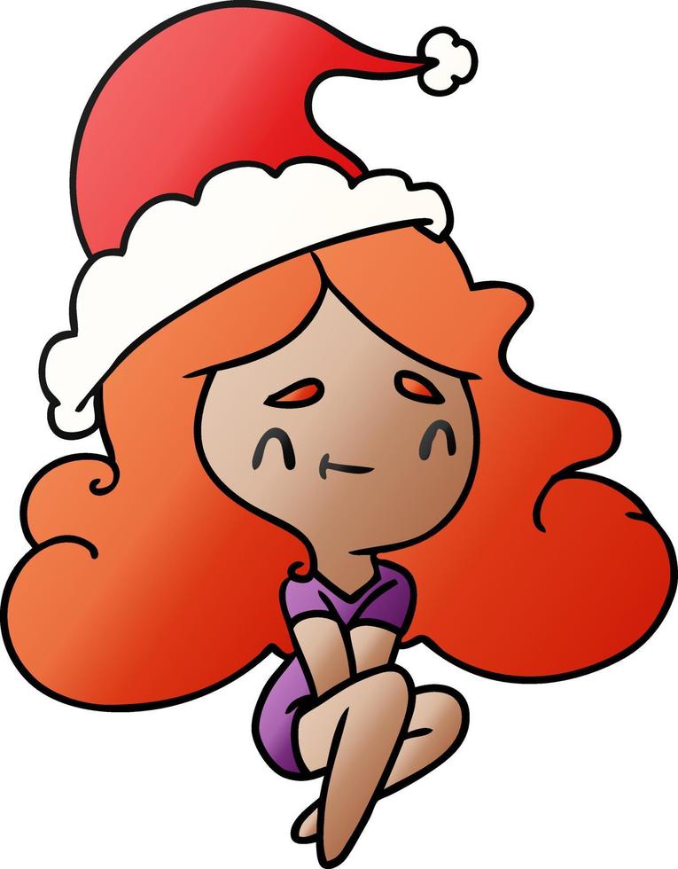 Weihnachtsgradientenkarikatur von kawaii Mädchen vektor