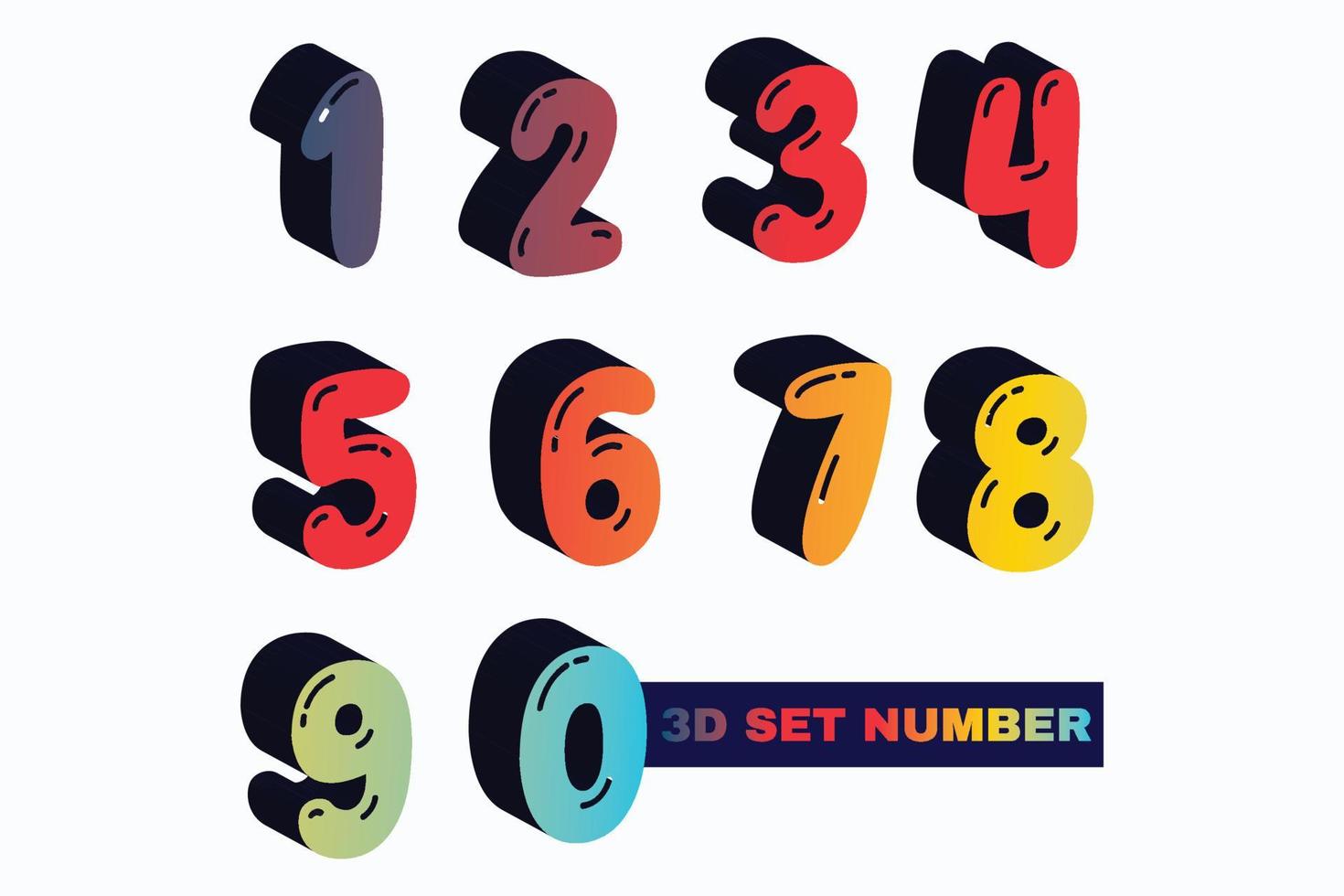 Farbverlauf 3D-Zahlen-Vektorsatz. 3D realistische Charaktere. dekorative elemente für banner, cover, geburtstags- oder jubiläumsfeier. vektor