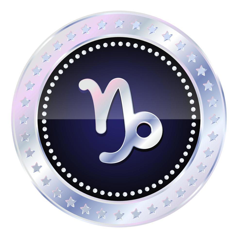 Sternzeichen Horoskop Steinbock im silbernen runden Rahmen vektor