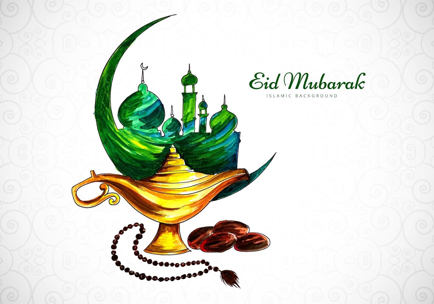 Aquarell Eid Mubarak Gruß Design vektor