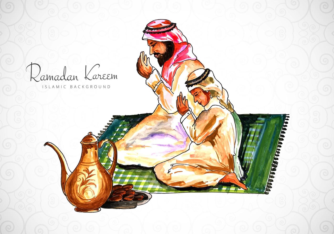 Ramadan-Grußkartenentwurf mit betendem Mann vektor