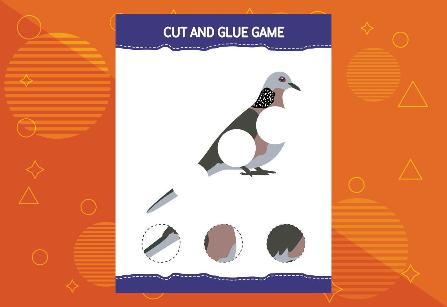 klippa och limma spel för barn med fåglar. klippträning för förskolebarn. utbildning arbetsblad. vektor