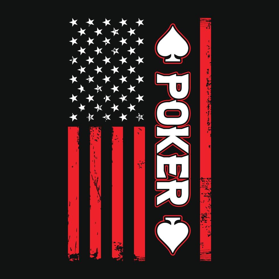 amerikanische Flagge mit Poker-Vorlage - T-Shirt-Design, Vektorgrafik vektor