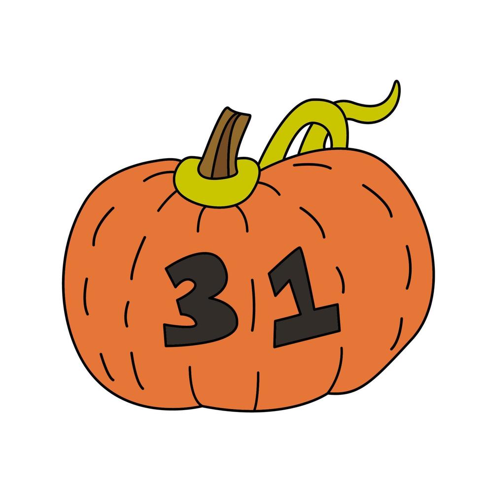 vektor handgezeichnete illustration eines kürbises mit der nummer 31. ideal für halloween-design.