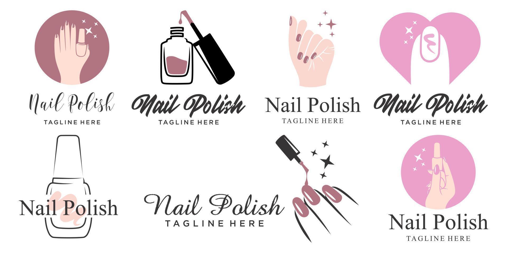 nagelkonst studio eller nagellack ikonuppsättning logotyp designmall vektor