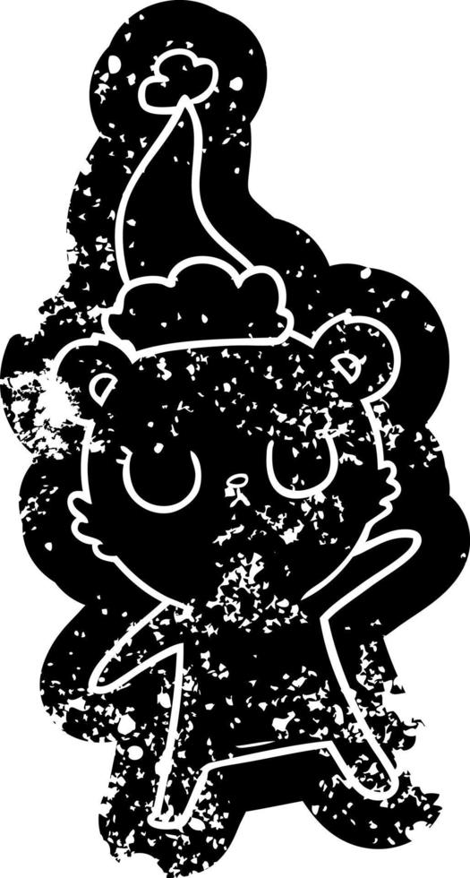 friedliche Karikatur beunruhigte Ikone eines Bären mit Weihnachtsmütze vektor