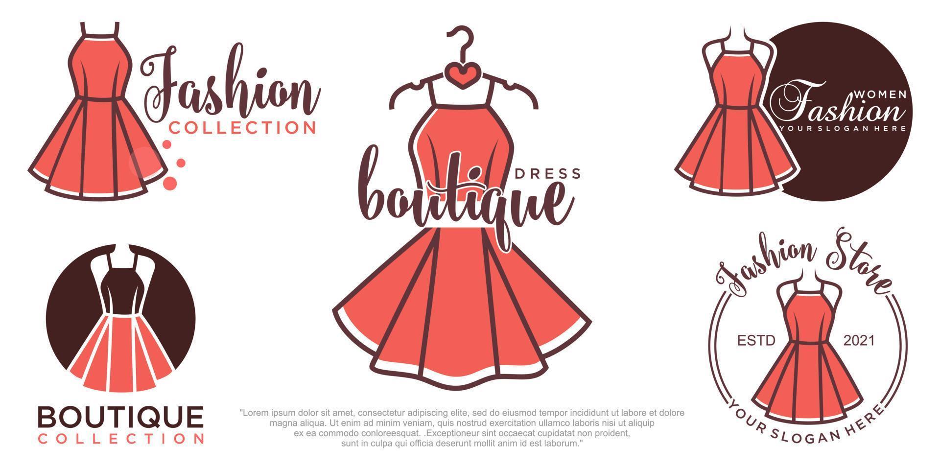 klänning boutique eller mode ateljén salong vektor ikonuppsättning logotyp formgivningsmall