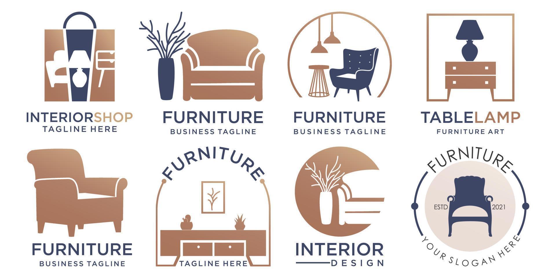 Logo-Design-Vorlage für Möbel-Interieur-Icon-Set vektor