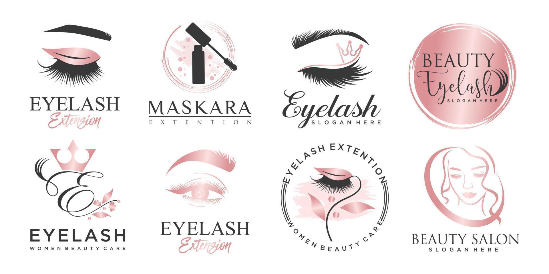 Luxus-Schönheit Wimpern Verlängerung Symbolsatz Logo-Design vektor