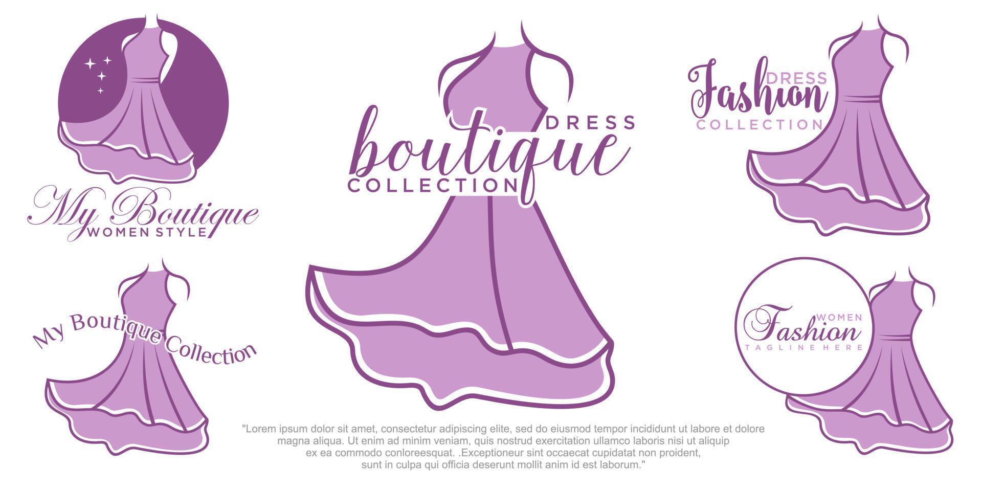 vacker klänning kvinna ikonuppsättning logotyp enkel kreativ för boutique logotyp vektor
