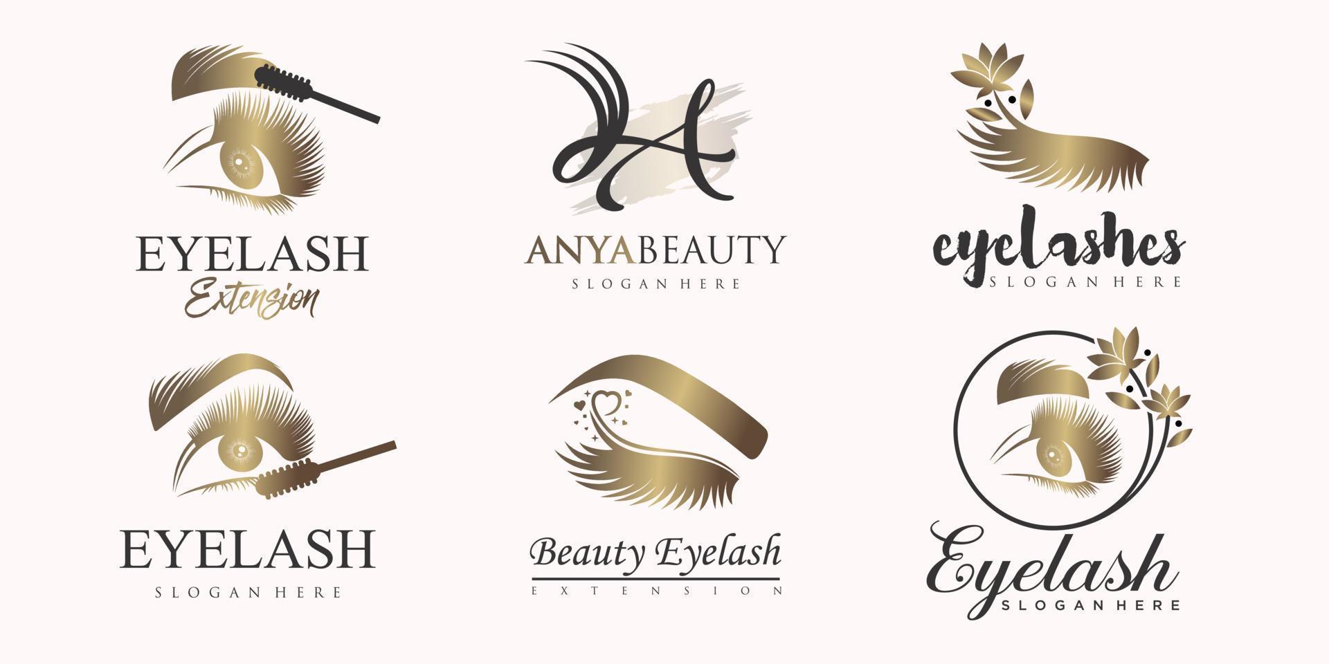 Luxus-Schönheit Wimpern Verlängerung Symbolsatz Logo-Design vektor