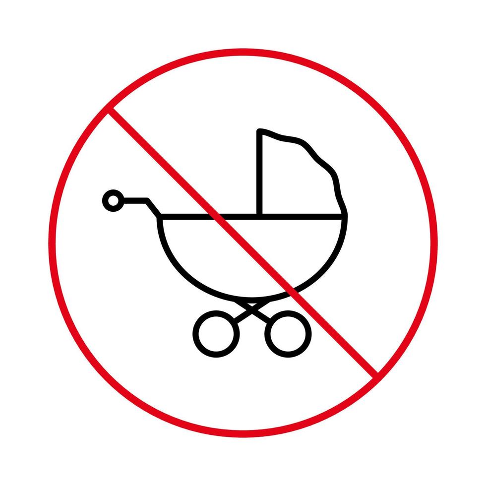 Verbotenes rotes Stoppumrisssymbol für Kinderwagen. Gefahrenbereich Mutterschaft verbieten Piktogramm. verbieten Sie das Symbol für die schwarze Linie des Kinderwagens. kein Zeichen für Kinderwagen für Neugeborene. isolierte vektorillustration. vektor