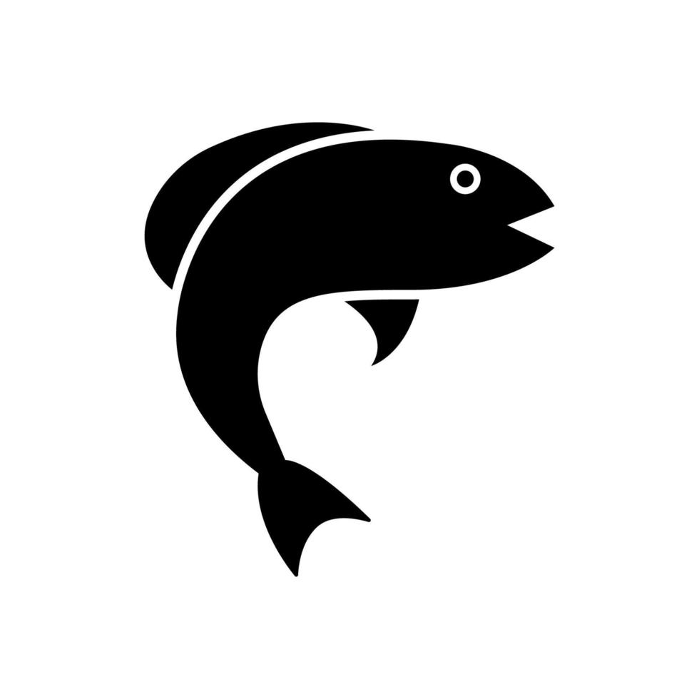 Fisch Meer schwarze Silhouette Symbol. Fischwasser Ort Glyphe Piktogramm. Flaches Symbol für gesundes Schwimmen im Wasser. frische meeresfrüchte lachsformfisch mit schwanzlogo. isolierte Vektorillustration. vektor