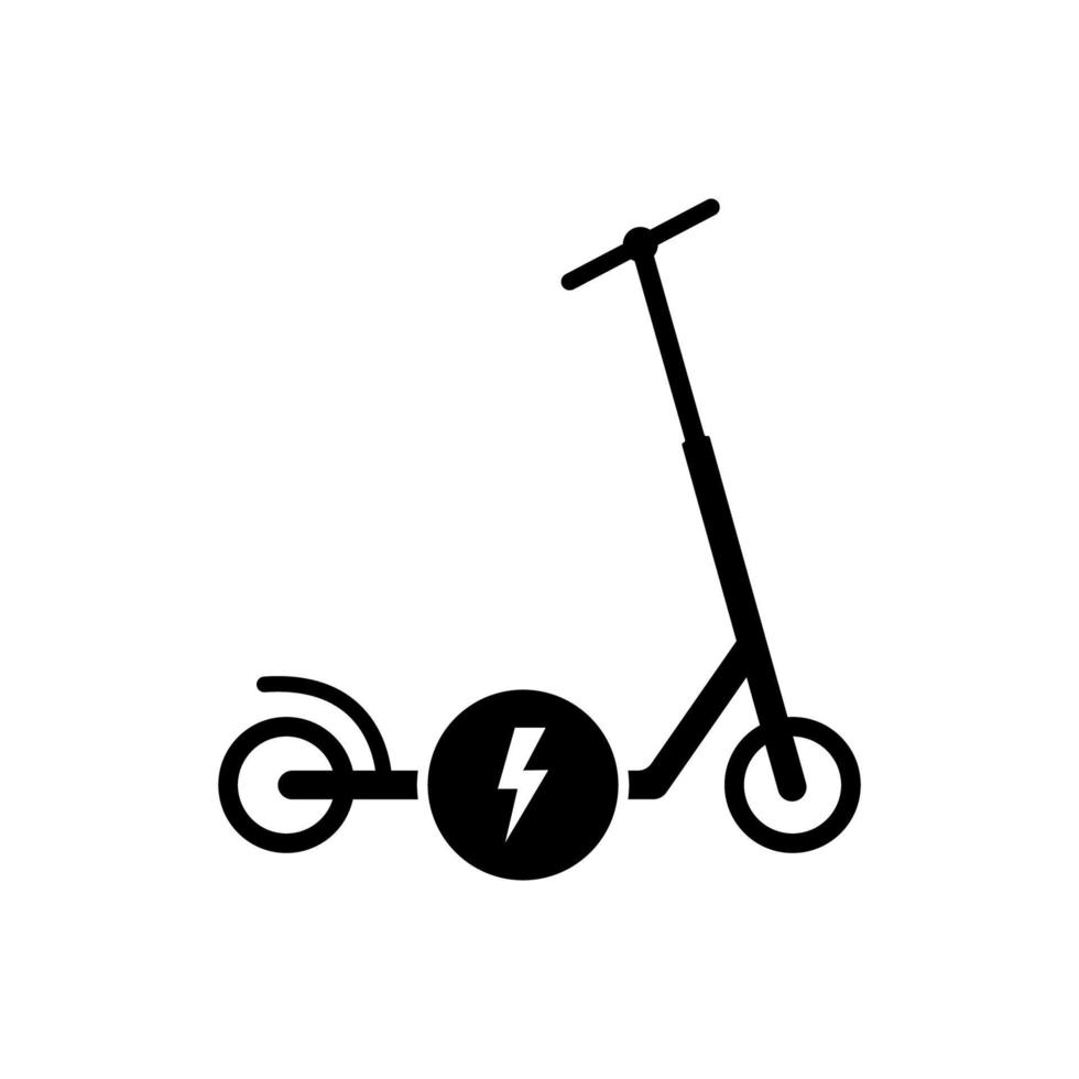 elektronisches Tretroller-Symbol mit schwarzer Silhouette. Glyphen-Piktogramm für das elektrische Push-Wheel-Bike. Öko-Griff und Transport. strom batterie kick scooter flaches symbol. isolierte vektorillustration. vektor