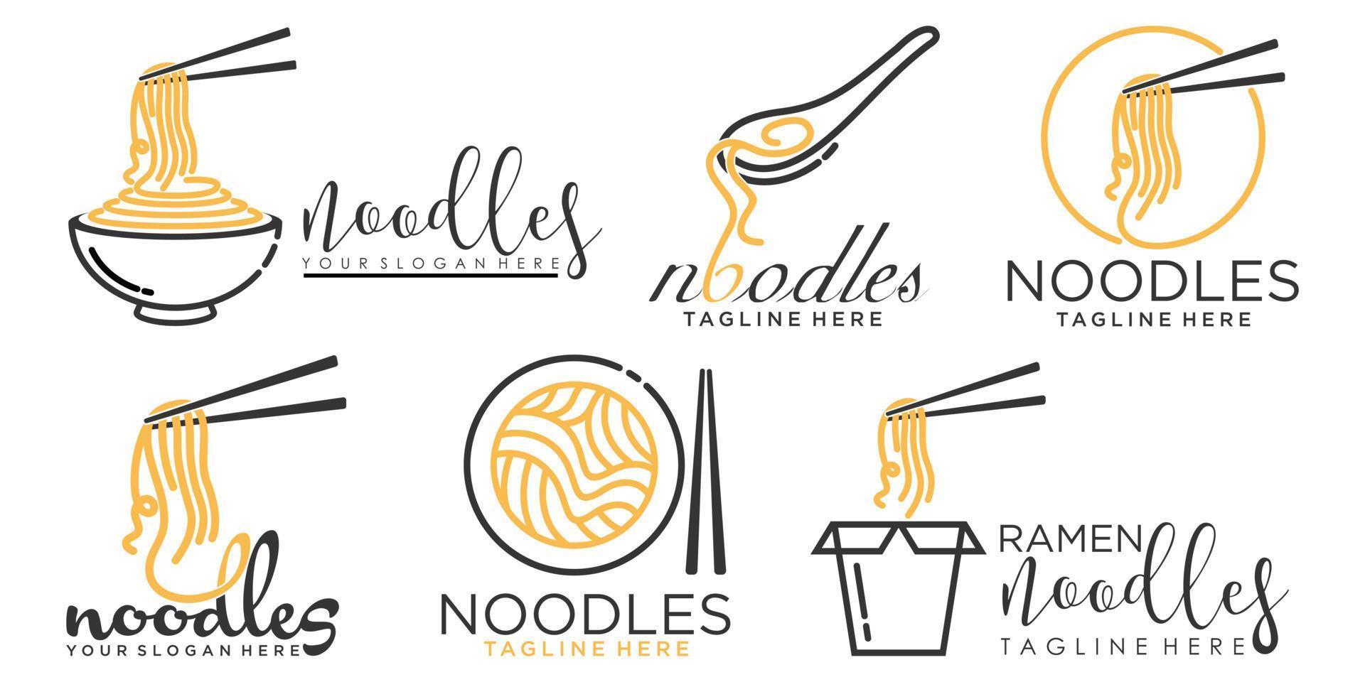 ramen nudel ikonuppsättning logotyp design vektor