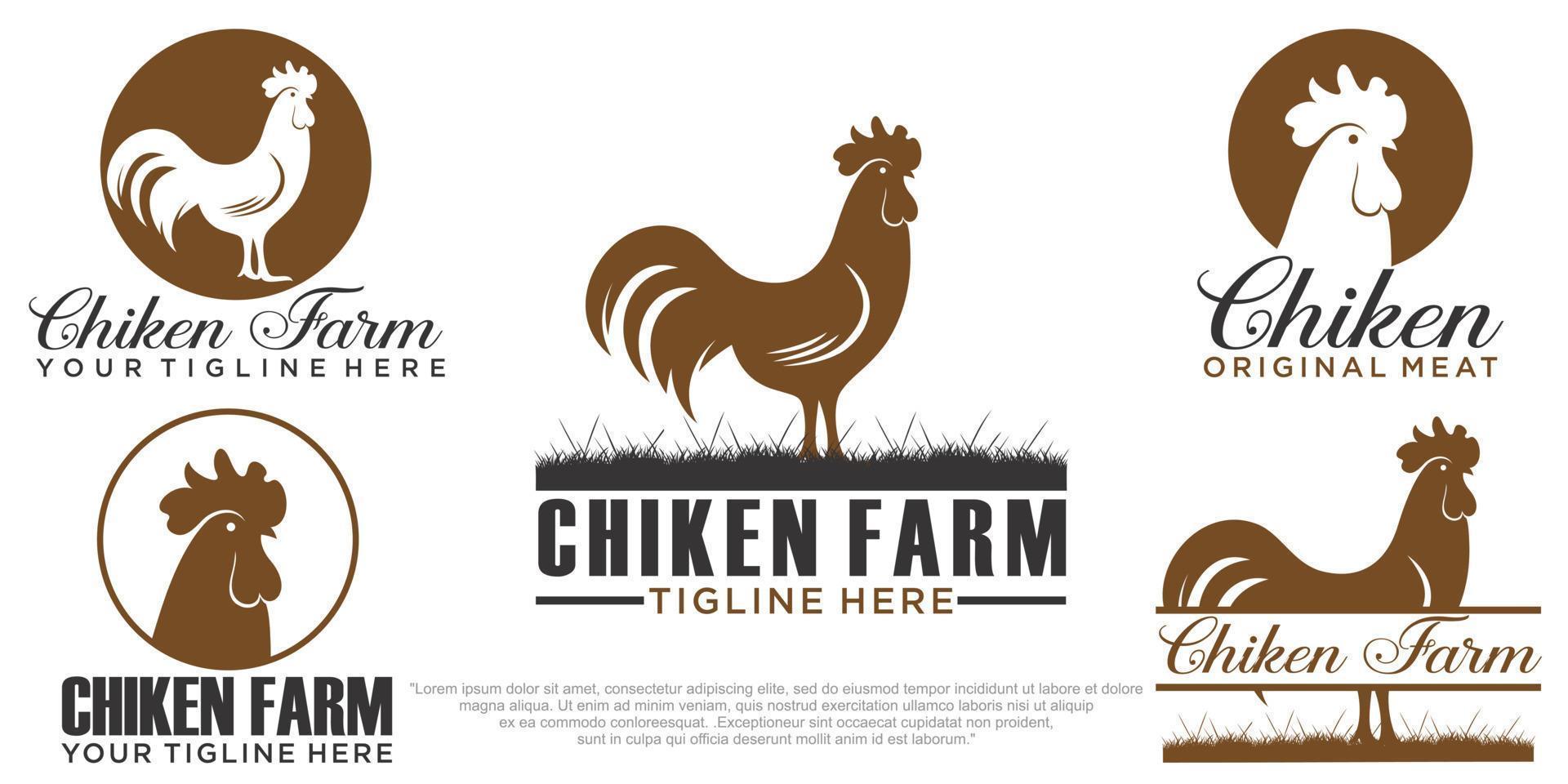Huhn-Icon-Set-Logo. Logotyp für frische landwirtschaftliche Lebensmittel und Vektor für Vogelhähnchen