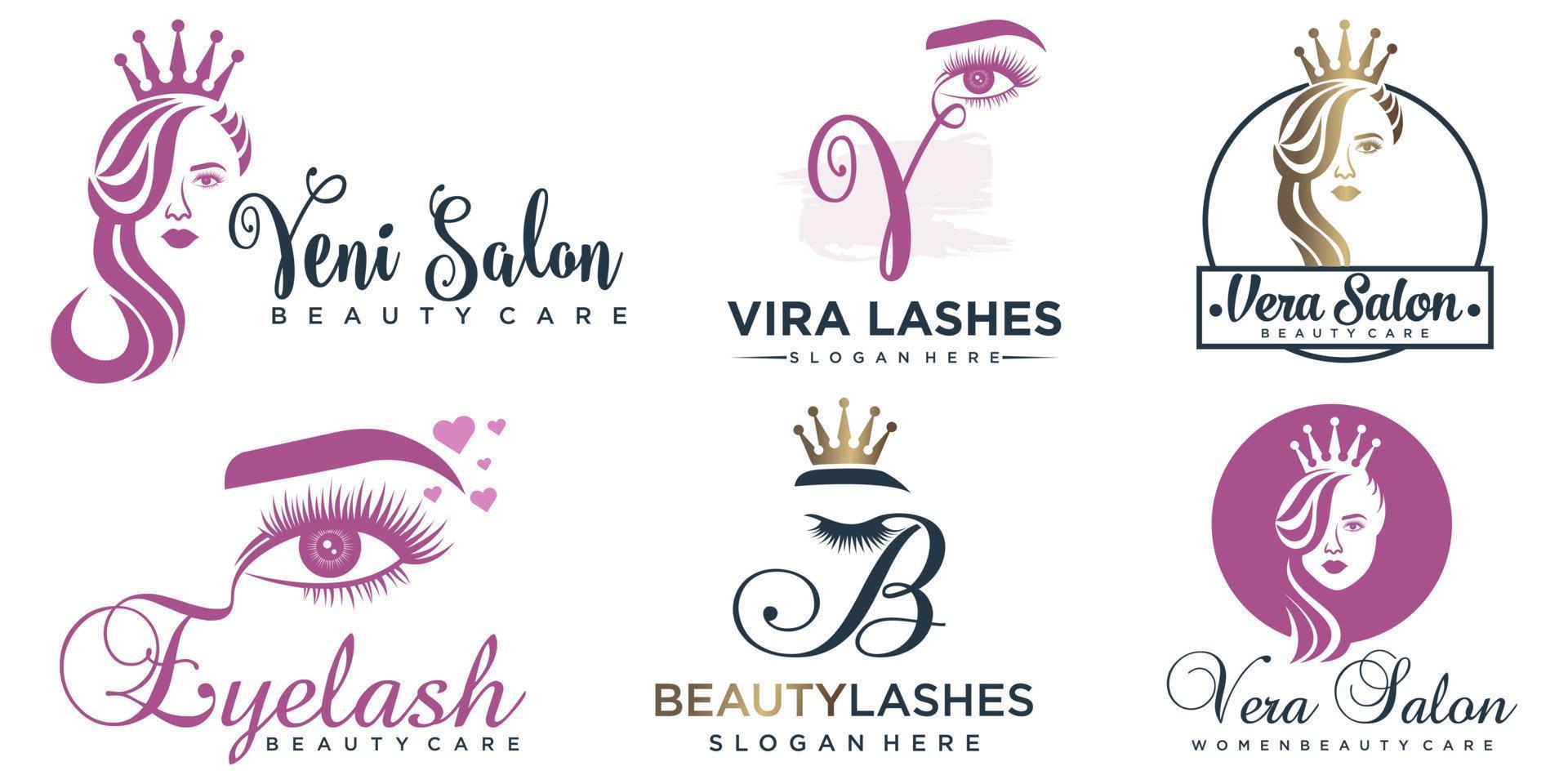 Luxus-Schönheits-Wimpern-Verlängerung, Beauty-Frauen-Icon-Set-Logo-Design vektor