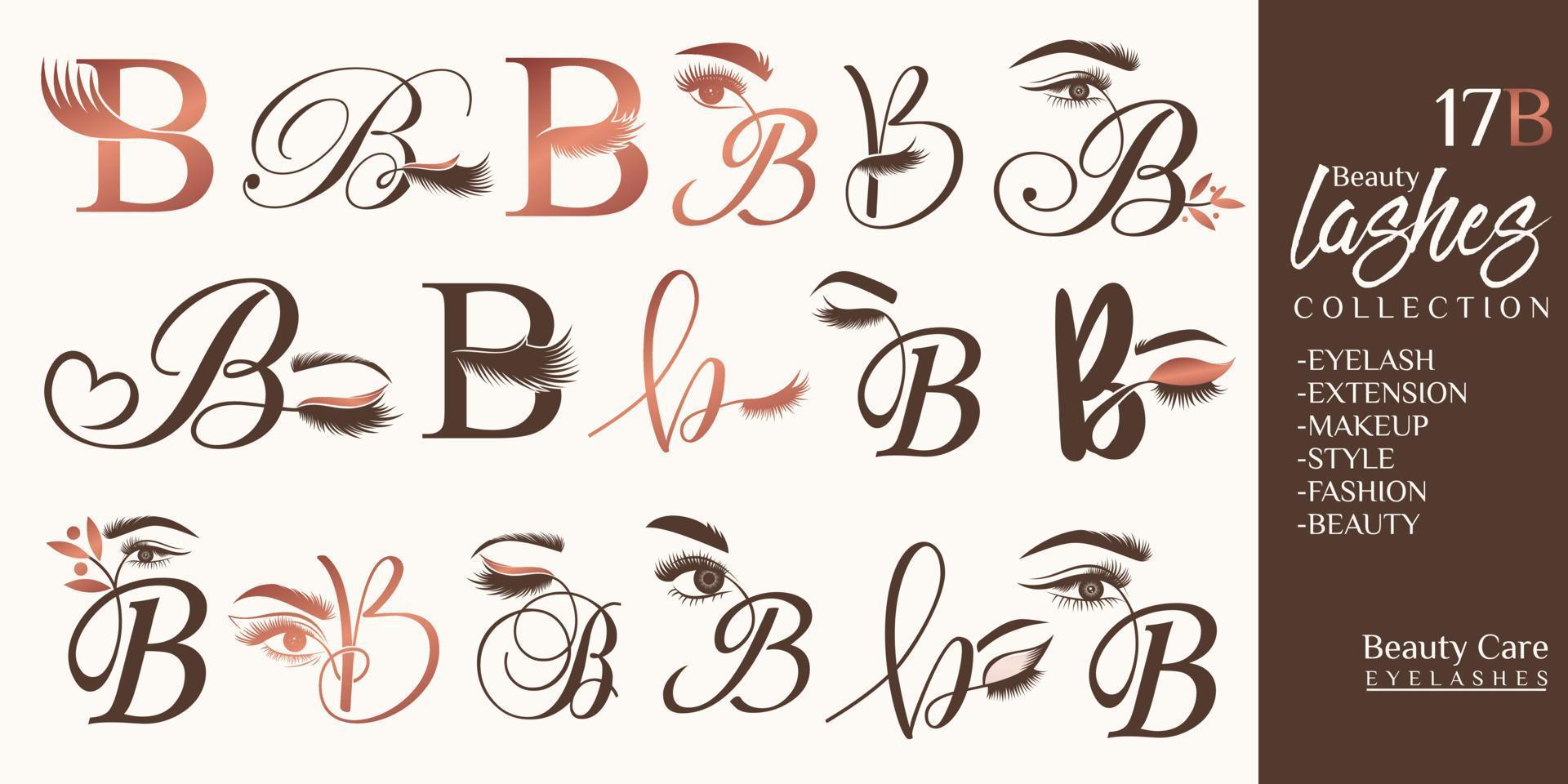 ögonfransar logotyp med bokstaven b koncept vektor