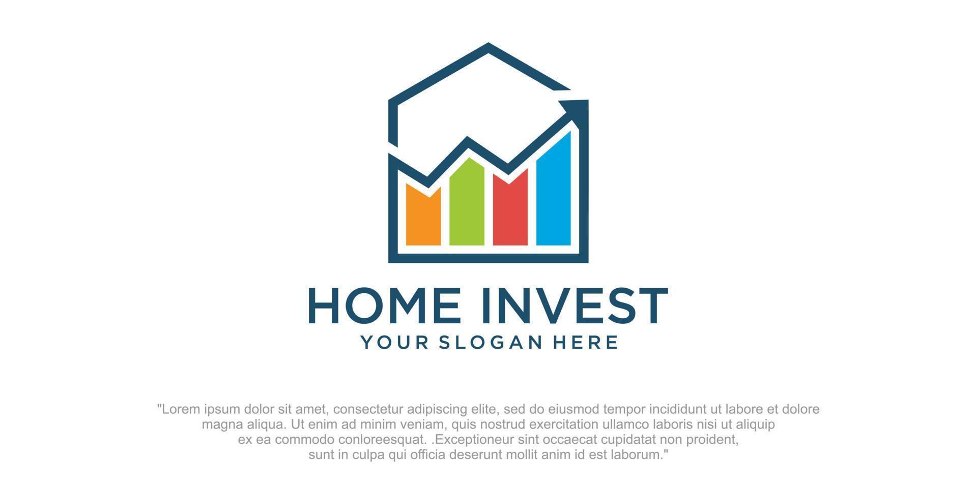 wohnimmobilien mit invest-logo und statistik-logo-design vektor