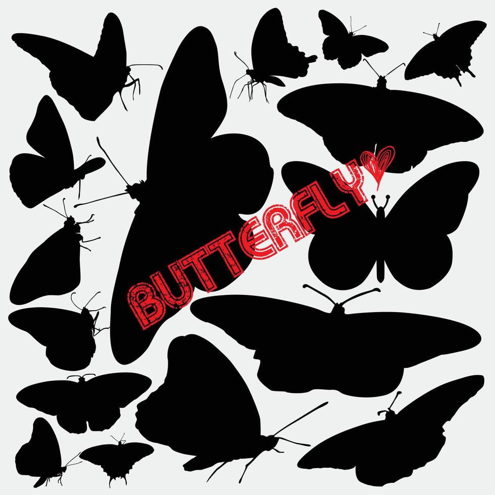 handgezeichnete Silhouette von Schmetterlingsvektorsymbolen vektor