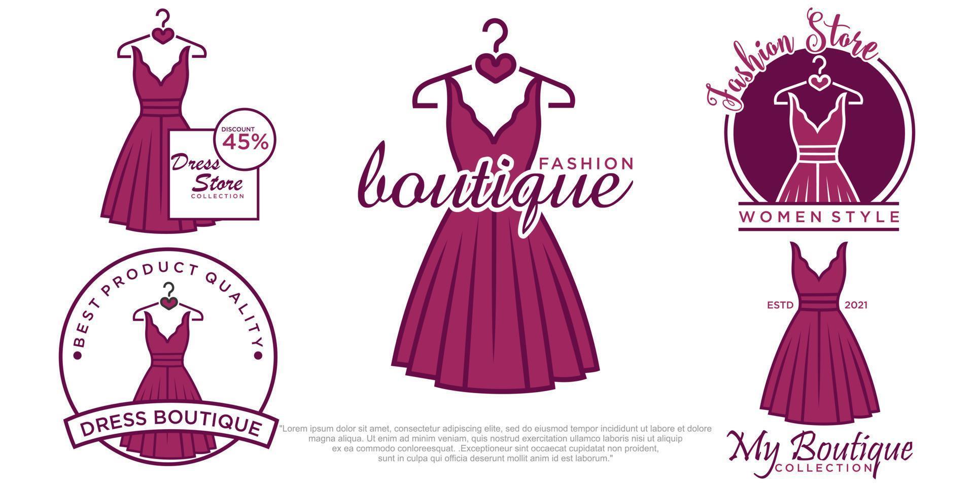 klänning boutique eller mode klänning ikonuppsättning logotyp design vektor