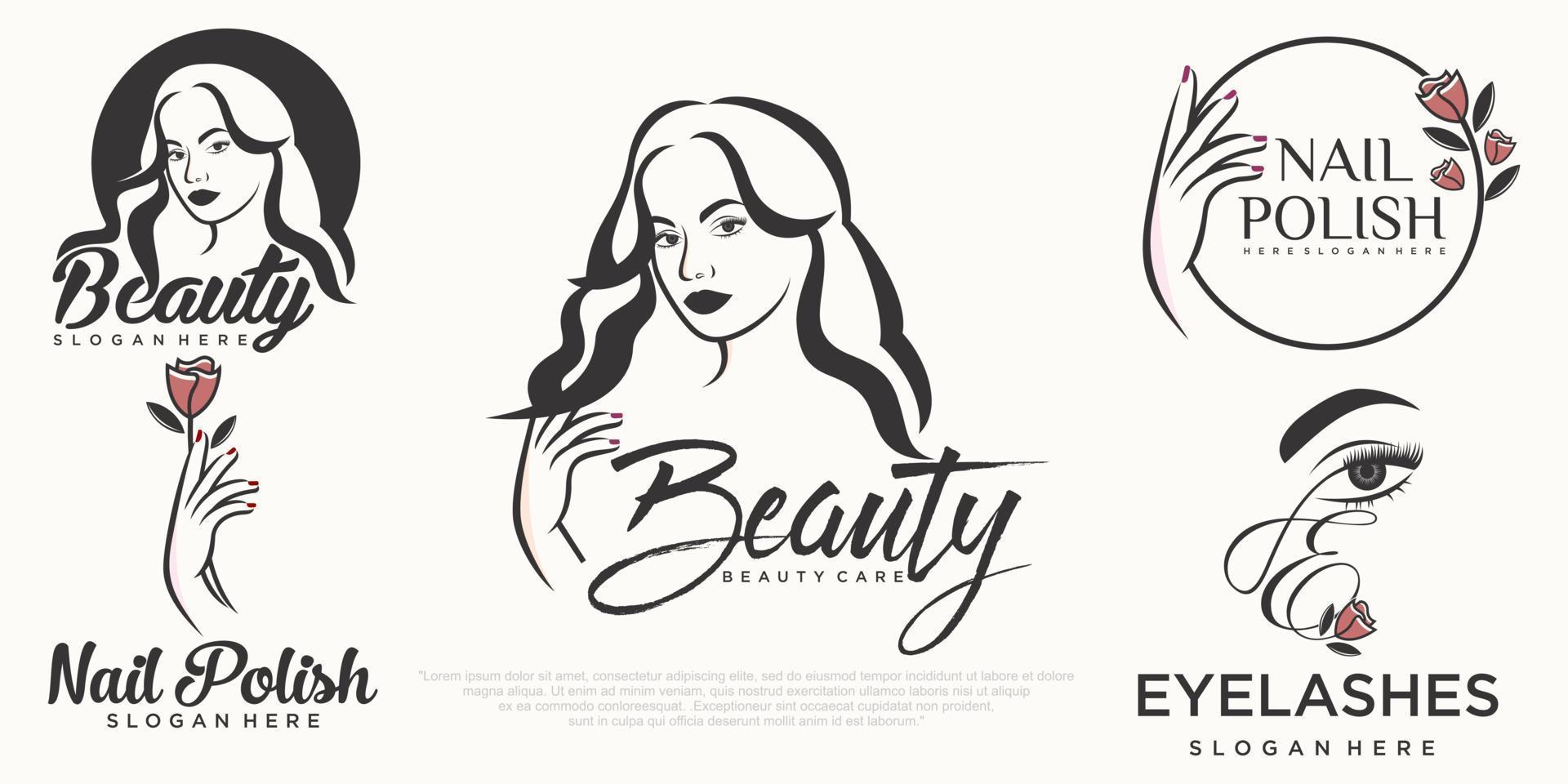 Beauty-Wimpernverlängerung, Beauty-Frauen und Nagel-Icon-Set-Logo-Design vektor