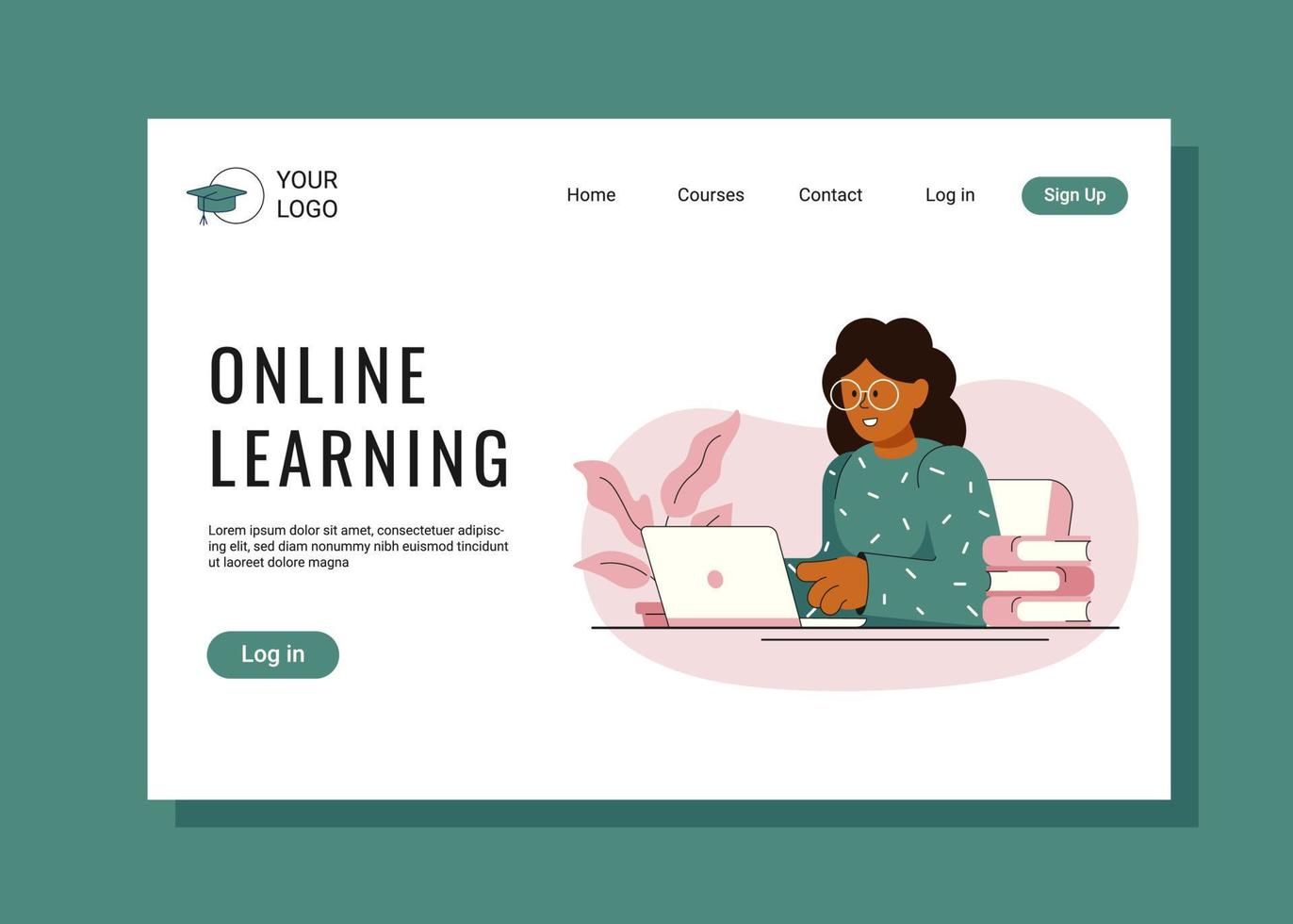 illustration med en kvinna som arbetar på en bärbar dator online utbildning vektor