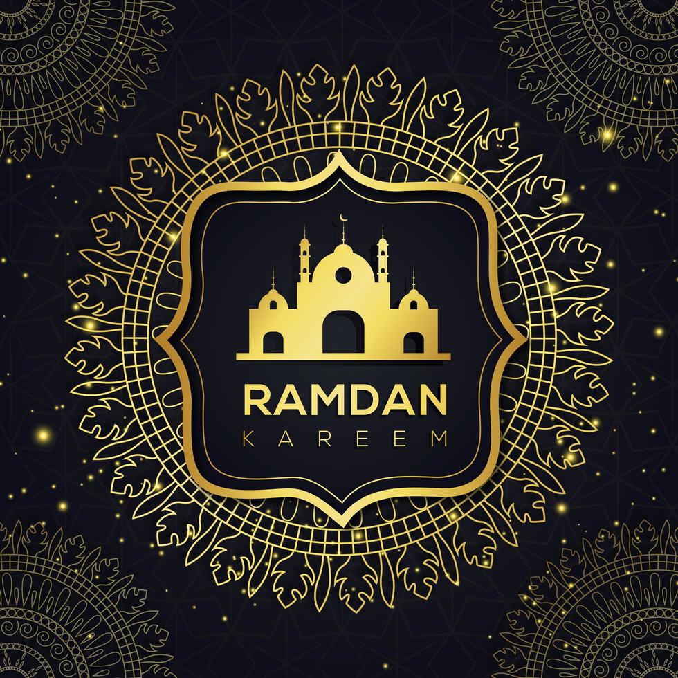 gyllene mandala och moské ramadan islamisk design vektor